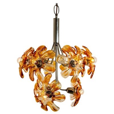 Murano Orange Glass and Chrome Chandelier from Mazzega, 1960s-VDW-829156