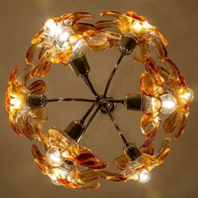 Murano Orange Glass and Chrome Chandelier from Mazzega, 1960s-VDW-829156