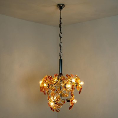 Murano Orange Glass and Chrome Chandelier from Mazzega, 1960s-VDW-829156