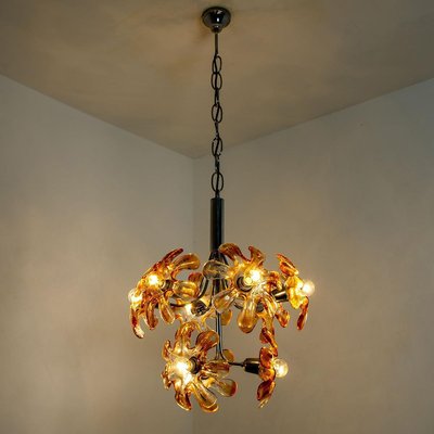 Murano Orange Glass and Chrome Chandelier from Mazzega, 1960s-VDW-829156