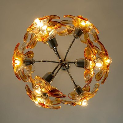 Murano Orange Glass and Chrome Chandelier from Mazzega, 1960s-VDW-829156