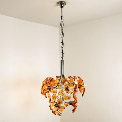 Murano Orange Glass and Chrome Chandelier from Mazzega, 1960s-VDW-829156