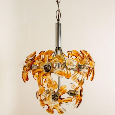 Murano Orange Glass and Chrome Chandelier from Mazzega, 1960s-VDW-829156