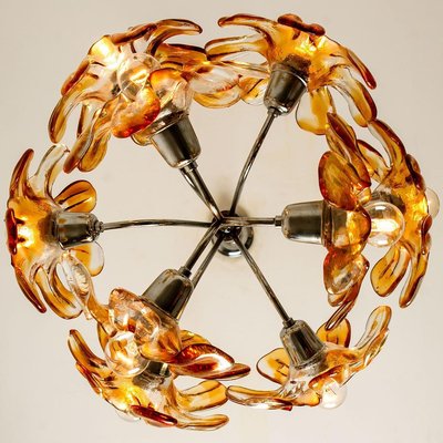 Murano Orange Glass and Chrome Chandelier from Mazzega, 1960s-VDW-829156