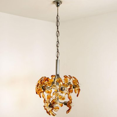 Murano Orange Glass and Chrome Chandelier from Mazzega, 1960s-VDW-829156