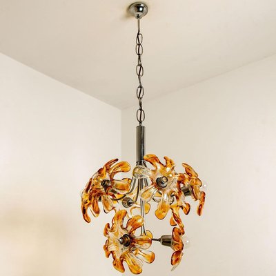 Murano Orange Glass and Chrome Chandelier from Mazzega, 1960s-VDW-829156