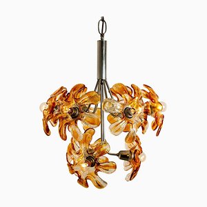 Murano Orange Glass and Chrome Chandelier from Mazzega, 1960s-VDW-829156