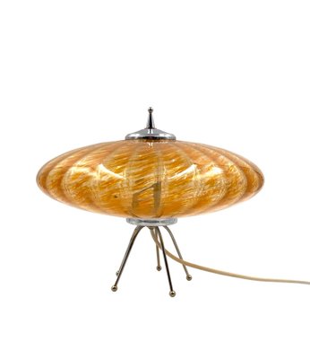 Murano Orange Glass Flying Saucer Ufo Table Lamp, Murano, Italy, 1970s-TXN-1786800