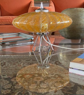 Murano Orange Glass Flying Saucer Ufo Table Lamp, Murano, Italy, 1970s-TXN-1786800