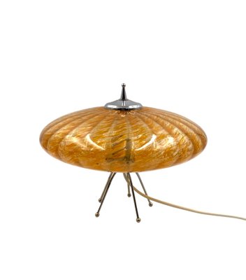 Murano Orange Glass Flying Saucer Ufo Table Lamp, Murano, Italy, 1970s-TXN-1786800