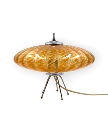 Murano Orange Glass Flying Saucer Ufo Table Lamp, Murano, Italy, 1970s-TXN-1786800