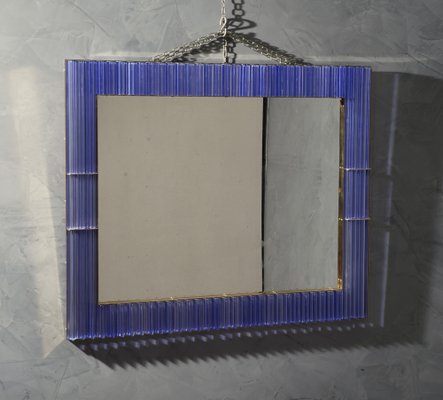 Murano Periwinkle Glass and Brass Wall Mirror, 1980s-UH-1034770