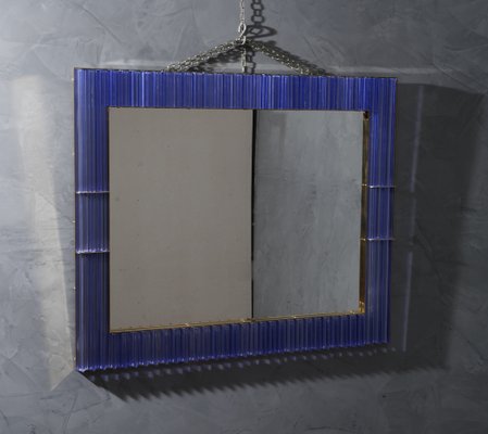 Murano Periwinkle Glass and Brass Wall Mirror, 1980s-UH-1034770