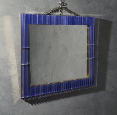 Murano Periwinkle Glass and Brass Wall Mirror, 1980s-UH-1034770