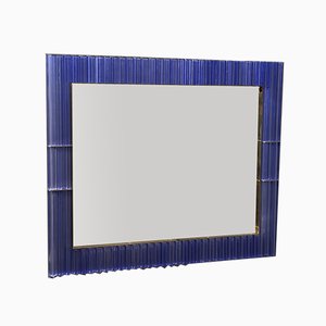 Murano Periwinkle Glass and Brass Wall Mirror, 1980s-UH-1034770