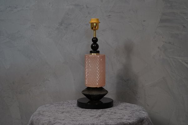 Murano Pink and Black Glass Table Lamp, 1980s-UH-1397182