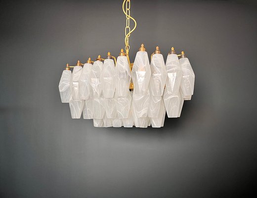 Murano Poliedri Chandelier with White Alabaster Glasses by Carlo Scarpa-FHZ-2041214