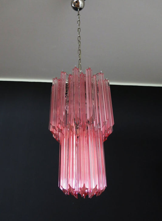 Murano Quadriedri Chandelier with 46 Pink Prisms, 1990s