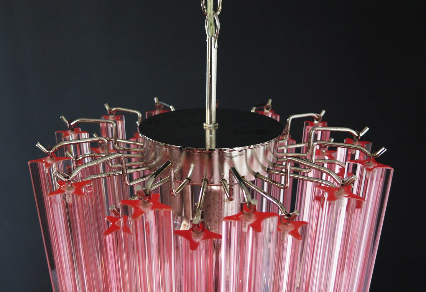 Murano Quadriedri Chandelier with 46 Pink Prisms, 1990s