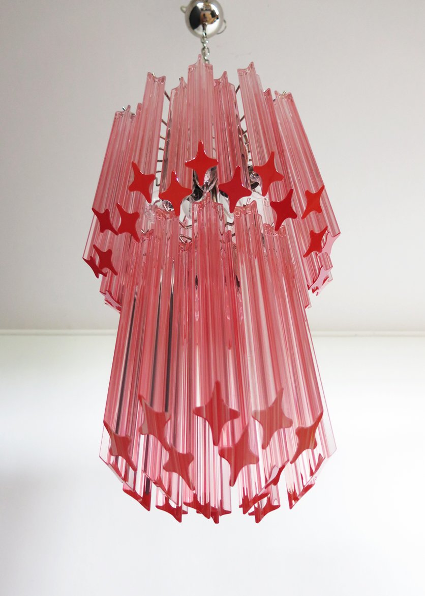 Murano Quadriedri Chandelier with 46 Pink Prisms, 1990s