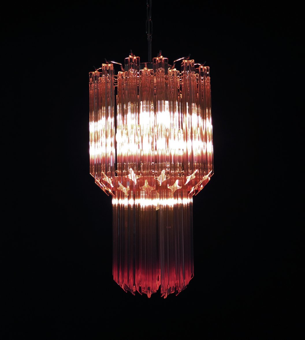 Murano Quadriedri Chandelier with 46 Pink Prisms, 1990s