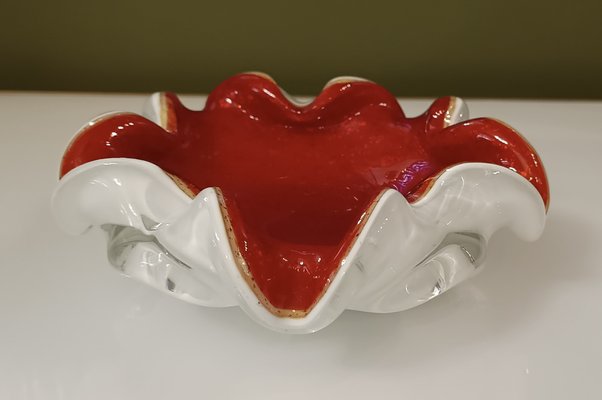 Murano Red and White Glass Ashtray, 1980-UH-1811741