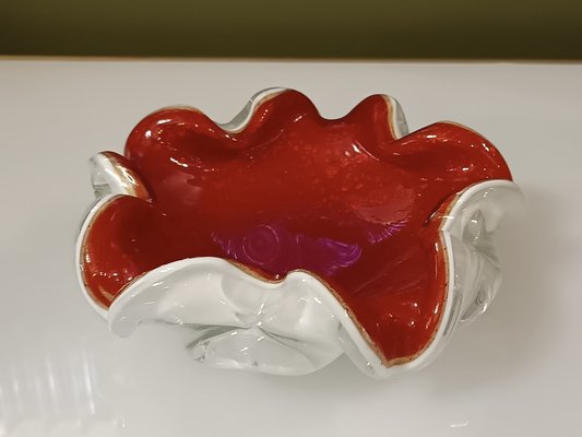 Murano Red and White Glass Ashtray, 1980-UH-1811741