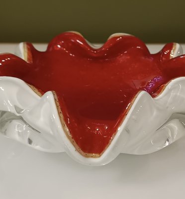 Murano Red and White Glass Ashtray, 1980-UH-1811741