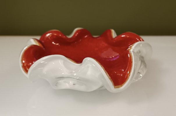 Murano Red and White Glass Ashtray, 1980-UH-1811741