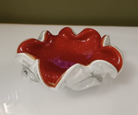 Murano Red and White Glass Ashtray, 1980-UH-1811741