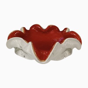 Murano Red and White Glass Ashtray, 1980-UH-1811741