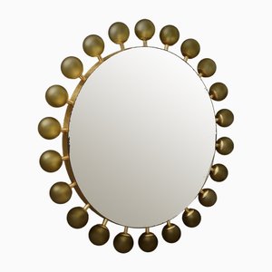 Murano Round Green Art Glass and Brass Console Mirror, 2000-UH-2035734