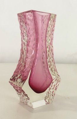 Murano Sommerso Ice Pink Faceted Vase by Mandruzzato-KT-1767767