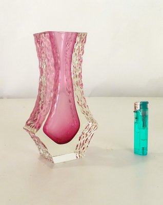 Murano Sommerso Ice Pink Faceted Vase by Mandruzzato-KT-1767767