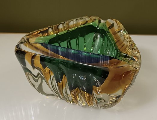 Murano Triangular Green and Yellow Glass Ashtray, 1960-UH-1811742