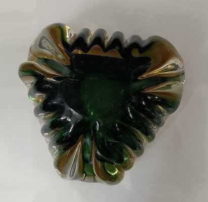 Murano Triangular Green and Yellow Glass Ashtray, 1960-UH-1811742