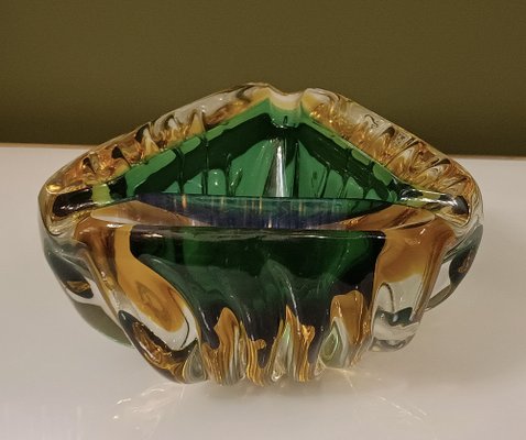 Murano Triangular Green and Yellow Glass Ashtray, 1960-UH-1811742