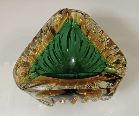 Murano Triangular Green and Yellow Glass Ashtray, 1960-UH-1811742