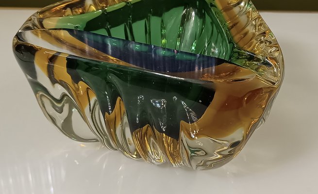 Murano Triangular Green and Yellow Glass Ashtray, 1960-UH-1811742