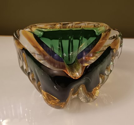 Murano Triangular Green and Yellow Glass Ashtray, 1960-UH-1811742