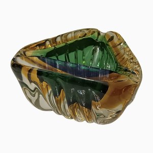 Murano Triangular Green and Yellow Glass Ashtray, 1960-UH-1811742