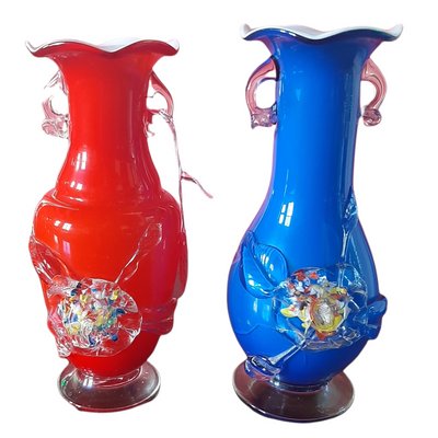 Murano Vases with Intense Blue and Red, Set of 2-TCS-1138607