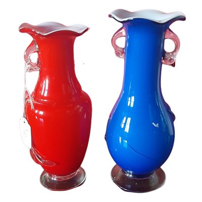 Murano Vases with Intense Blue and Red, Set of 2-TCS-1138607