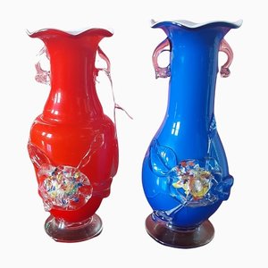 Murano Vases with Intense Blue and Red, Set of 2-TCS-1138607