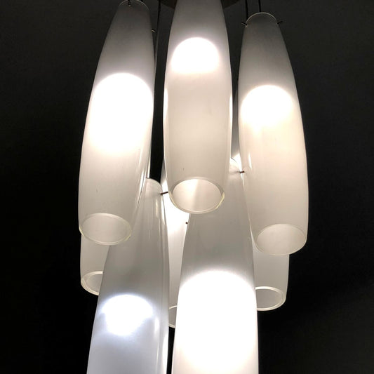 Murano White Glass Nine Tubes Chandelier by Alessandro Pianon for Vistosi, 1960s