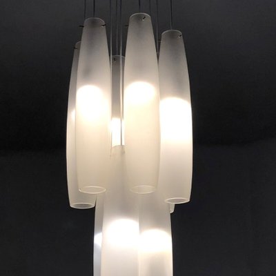 Murano White Glass Nine Tubes Chandelier by Alessandro Pianon for Vistosi, 1960s-HWV-1154981