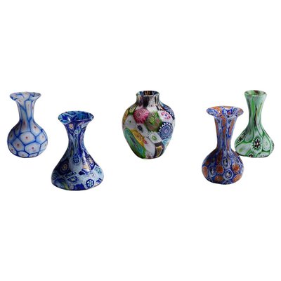 Murrine Vases attributed to Fratelli Toso, Murano, 1890s, Set of 5-KJP-1803455