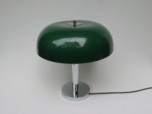 Mushroom Chrome Table Lamp with Dark Green Plastic Shade, 1960s-EY-754503