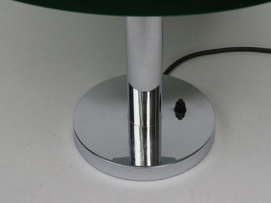 Mushroom Chrome Table Lamp with Dark Green Plastic Shade, 1960s-EY-754503