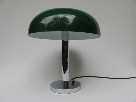 Mushroom Chrome Table Lamp with Dark Green Plastic Shade, 1960s-EY-754503